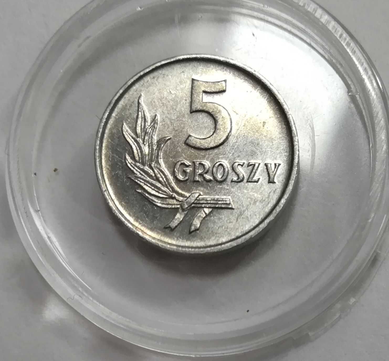 Moneta 5 gr z 1962 r oraz 5 gr z 1968 z destruktem, stany mennicze