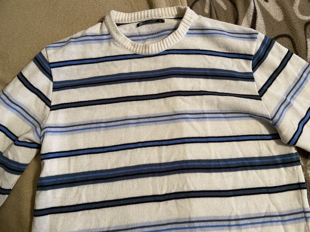 Sweter męski biały w paski XL