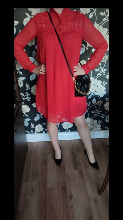 Sukienka przewiewna letnia czerwona codzienna luźna 38