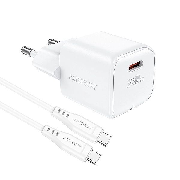 Ładowarka sieciowa Acefast A73 Mini Pd 20w GaN + kabel Usb-c - biała