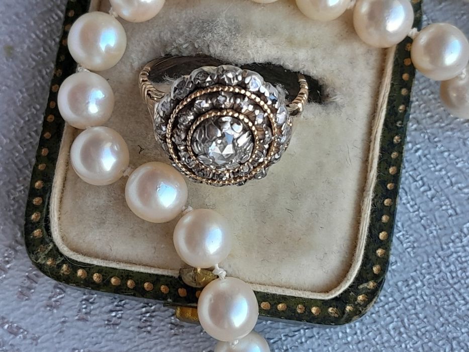 R.18 Zabytkowy Pierścionek Diamenty Złoto 12ct Srebro WYCENA