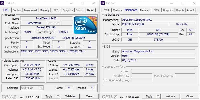Комплект 4 ядра Intel® Xeon® L5420 /Asus P5G41T-M LX2/GB (DDR3)