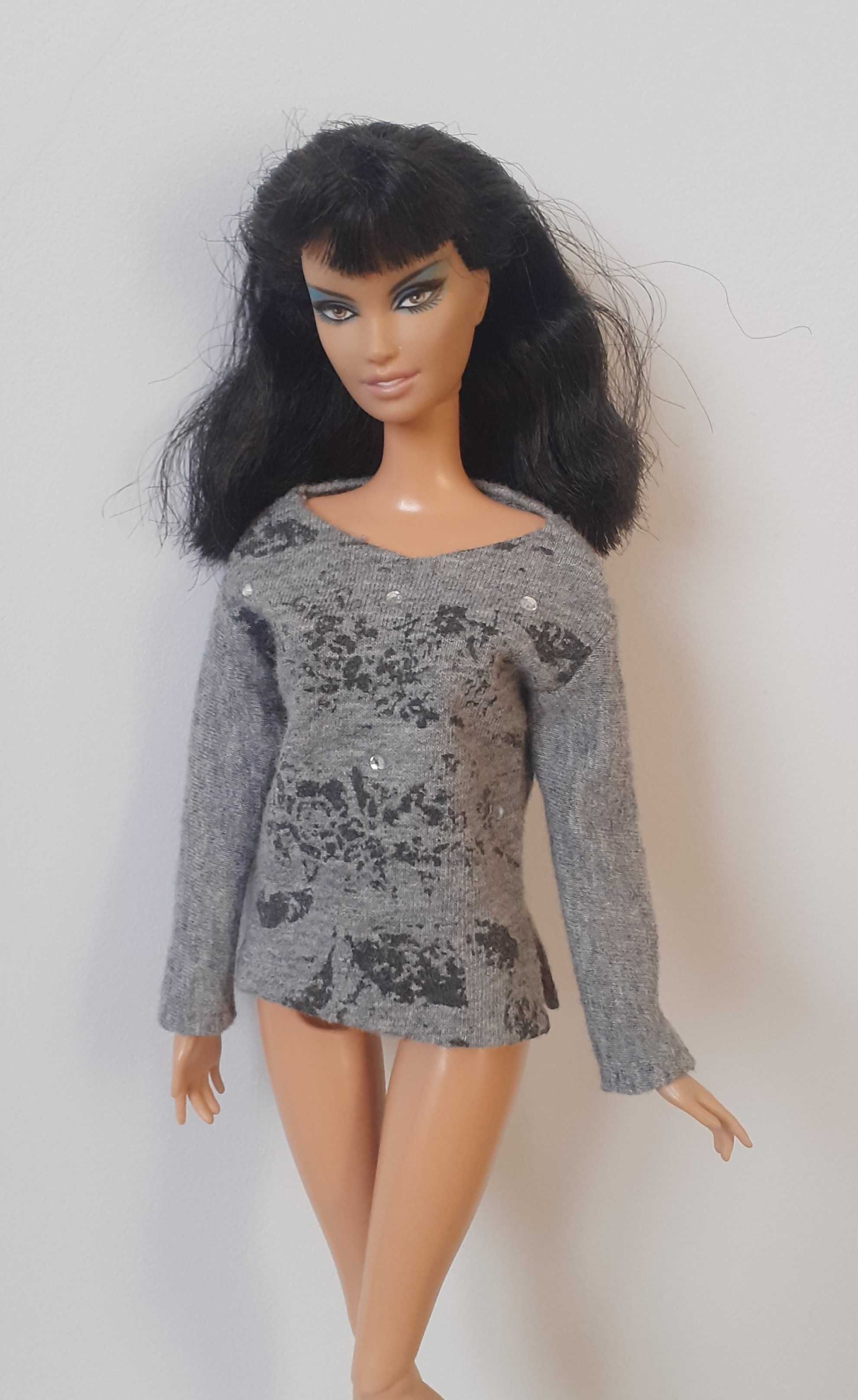 ubranko dla lalki barbie - bluza szara z nadrukiem i brylancikami