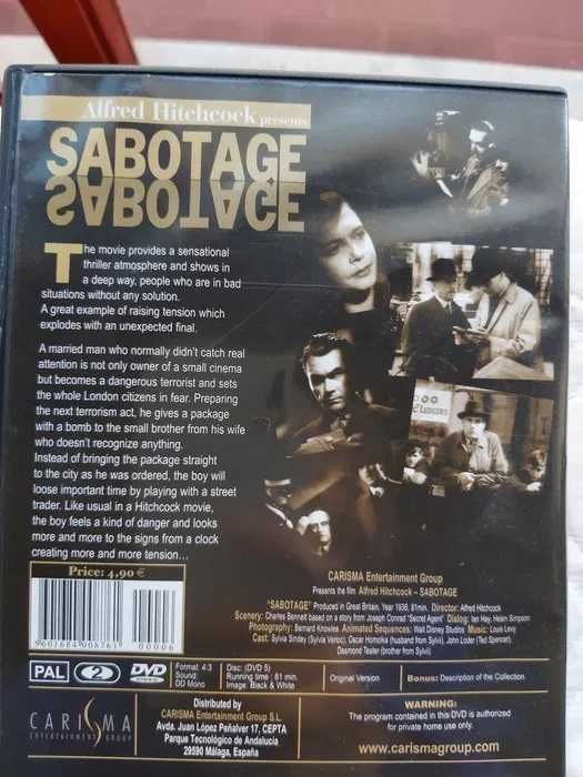 3 filmes de Hitchcock em DVD: CHANTAGEM, Nº 17 e SABOTAGEM