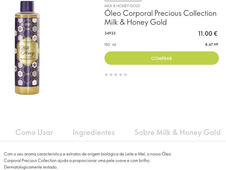 Óleo de Corpo (hidratante com brilho) Milk & Honey