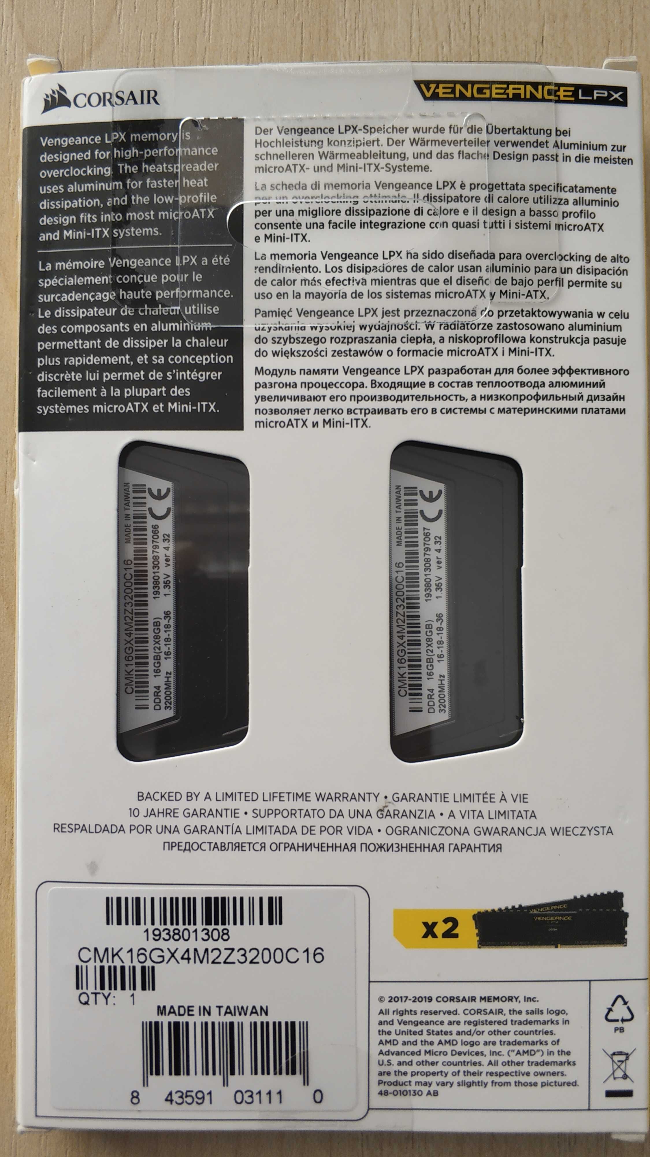 DDR4-3200 16Gb(2X8Gb) Corsair Vengeance LPX