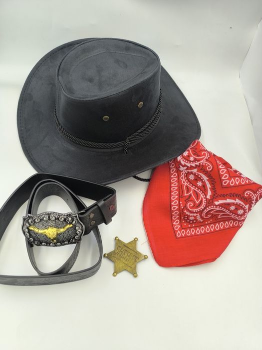 Kapelusz kowbojski pas pasek byk bandana cowboj gwiazda szeryfa