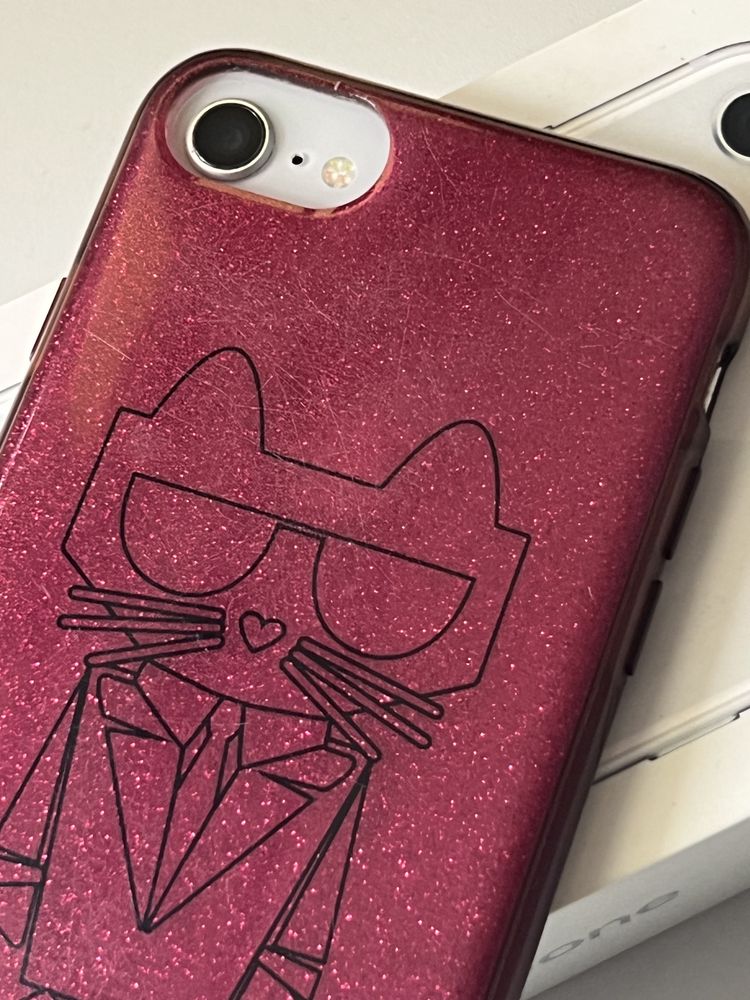 Case / Obudowa iPhone SE / 8 / 7 marki Karl Lagerfeld różowy brokatowy