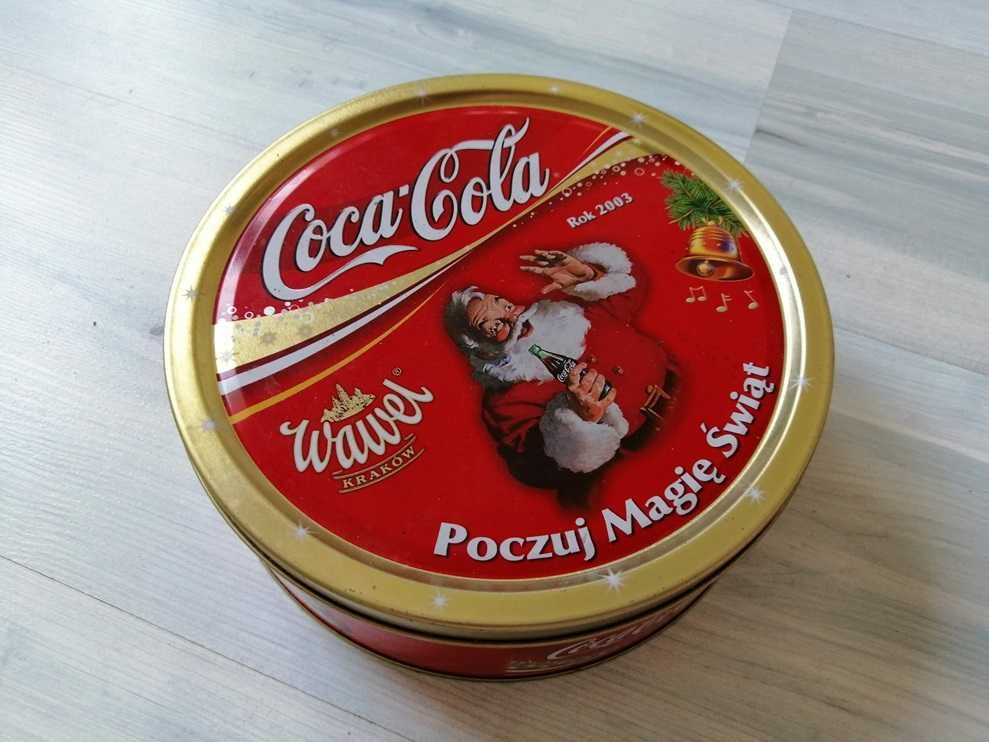 Kultowe metalowe pudełko / puszka świąteczna z wieczkiem Coca-cola.