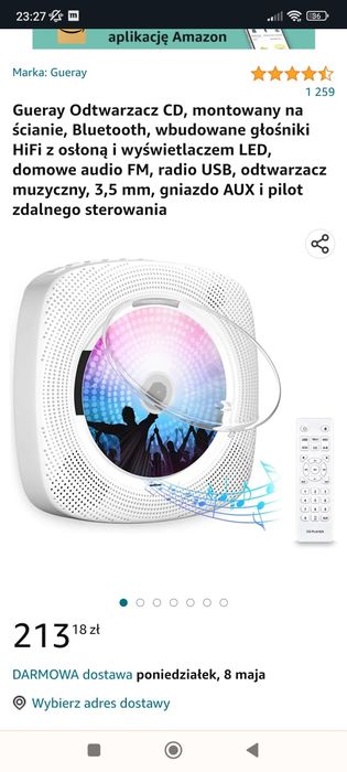 Przenośny odtwarzacz CD, Radio FM, Głośnik Bluetooth HiFi, Mini Hom