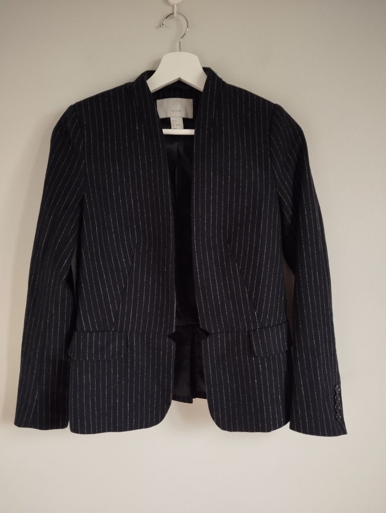 Czarna marynarka w prążek 50% wełna r. 34 h&m