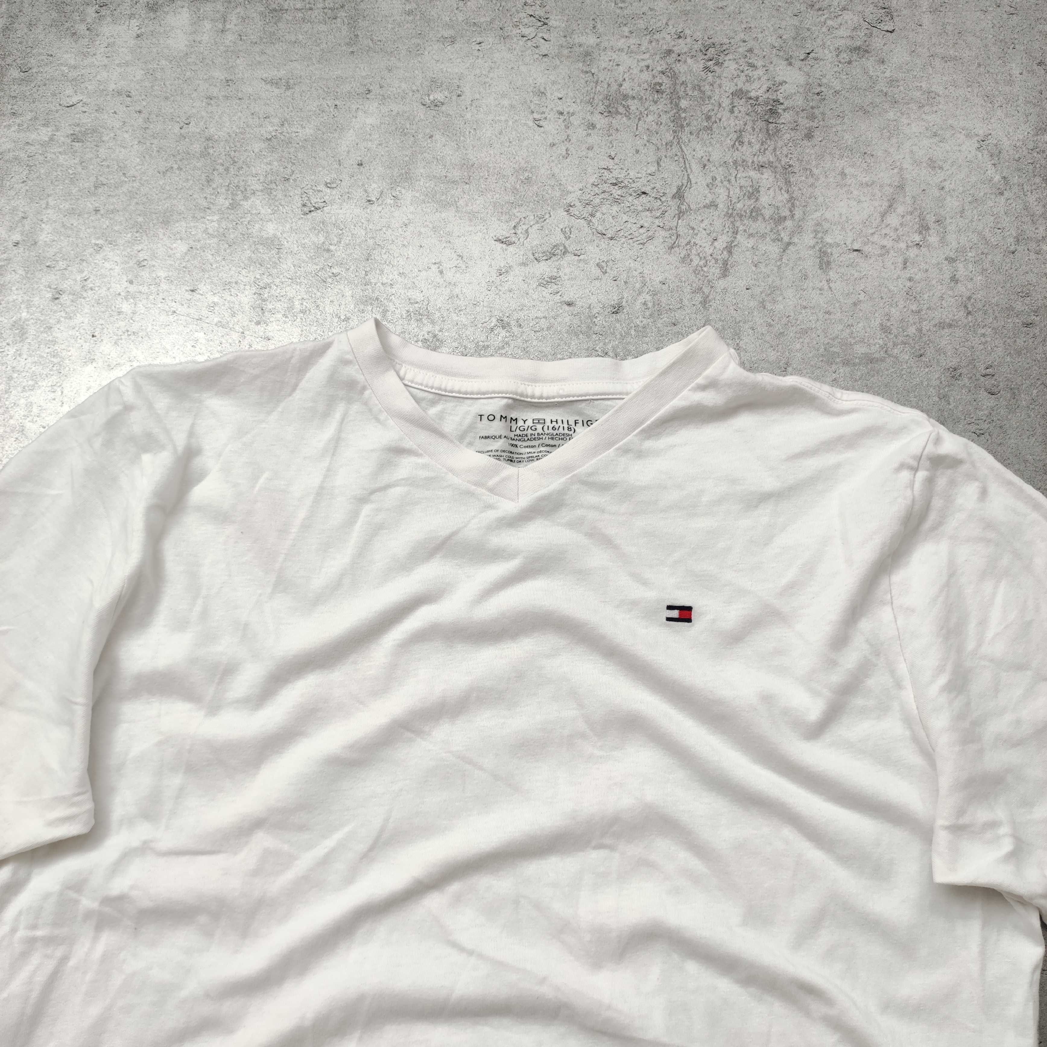 MĘSKA Koszulka Bawełna Biała Elegancka Tommy Hilfiger Logo PREMIUM