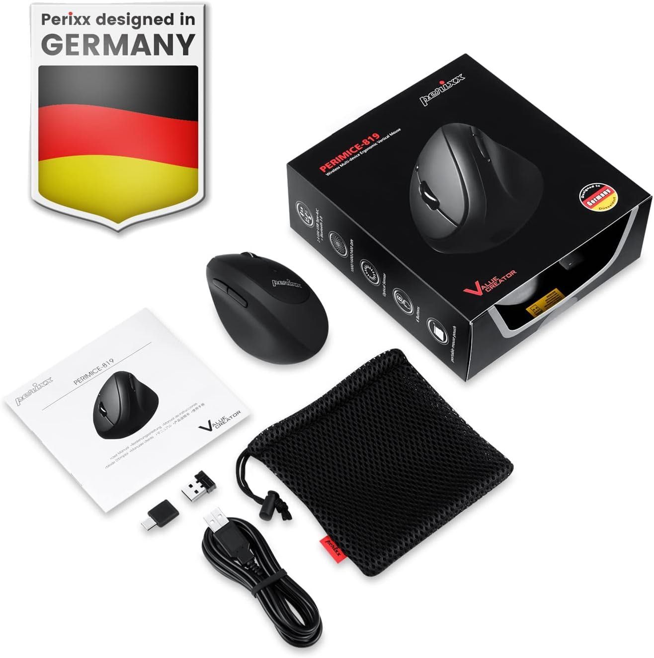 Perixx PERIMICE-819B przenośna pionowa mysz Bluetooth