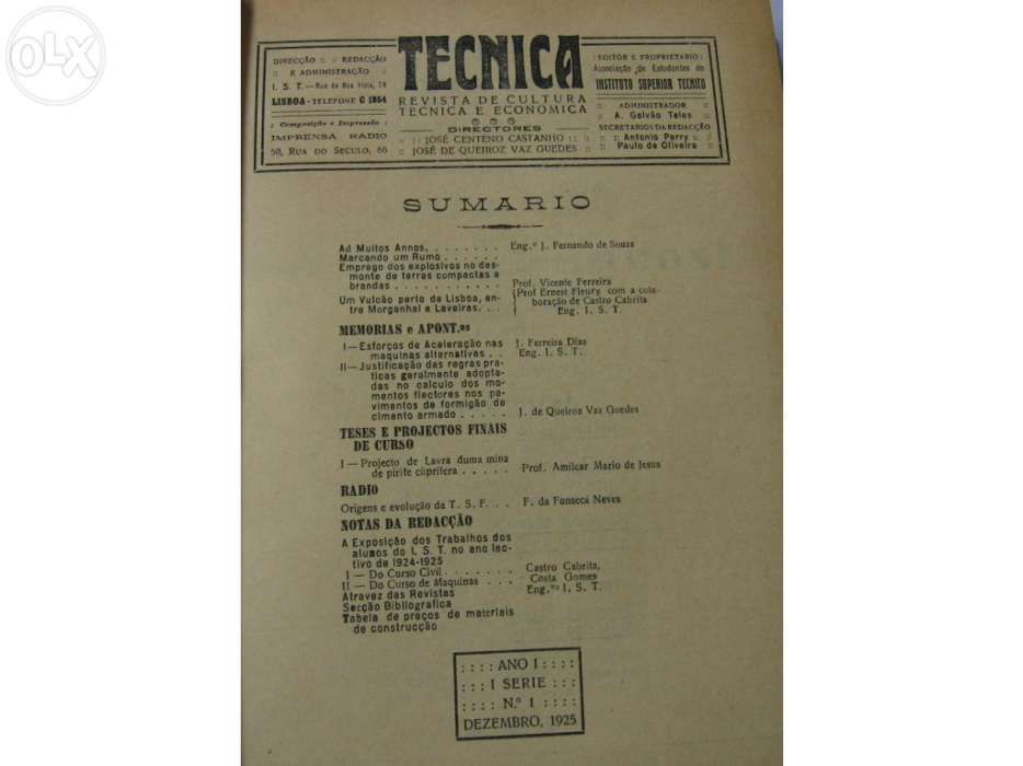 Tecnica - revista engenharia IST - Iº vol. 1925/1928