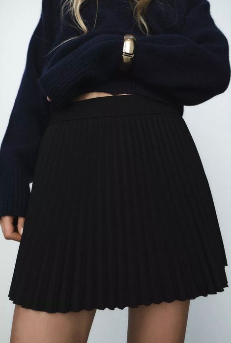 Чорна спідниця з шортиками коротка плісирована юбка zara s m с м