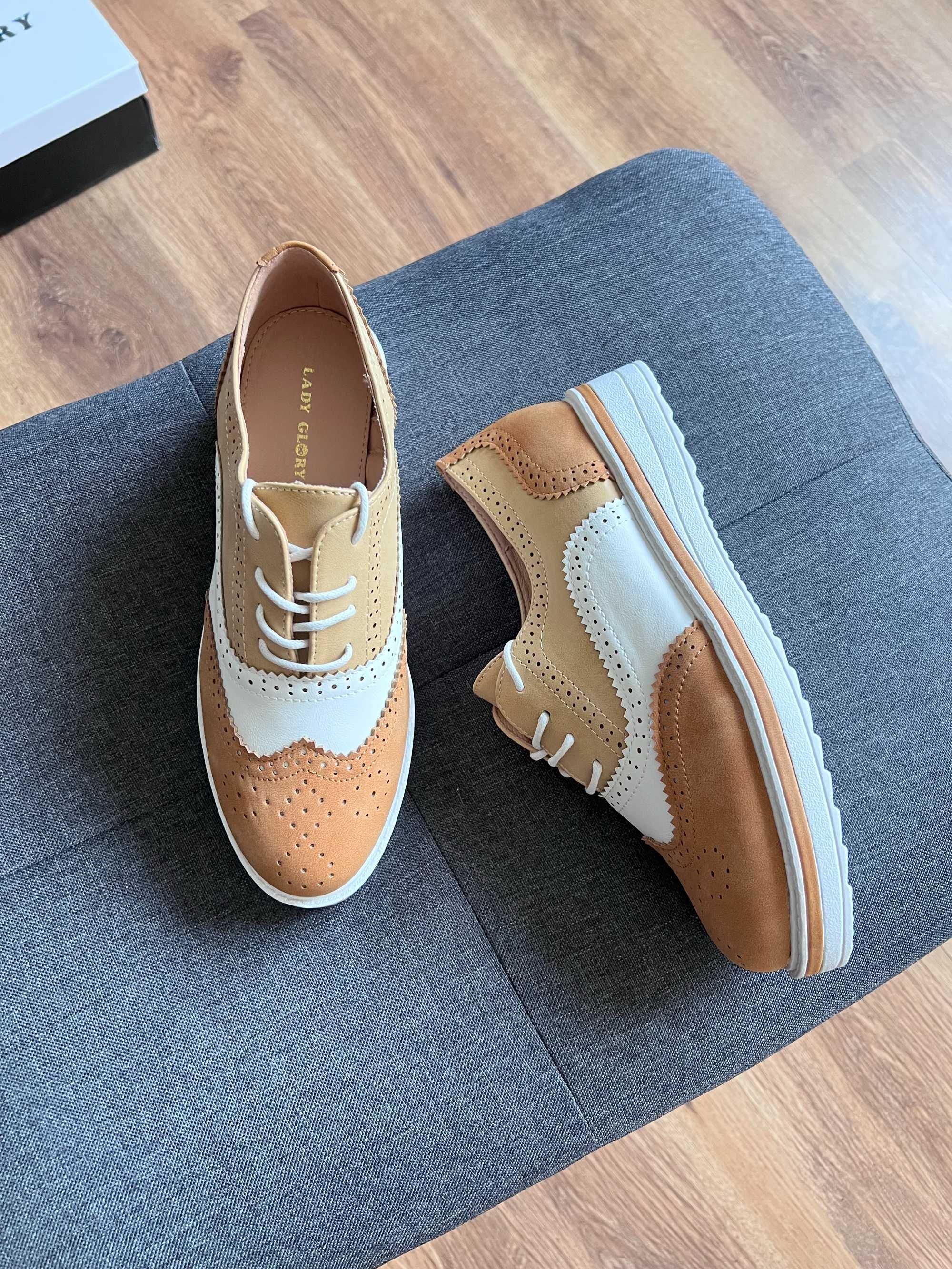 40 Sklep NOWE Półbuty damskie wiązane brogue buty damskie camel GQ72e