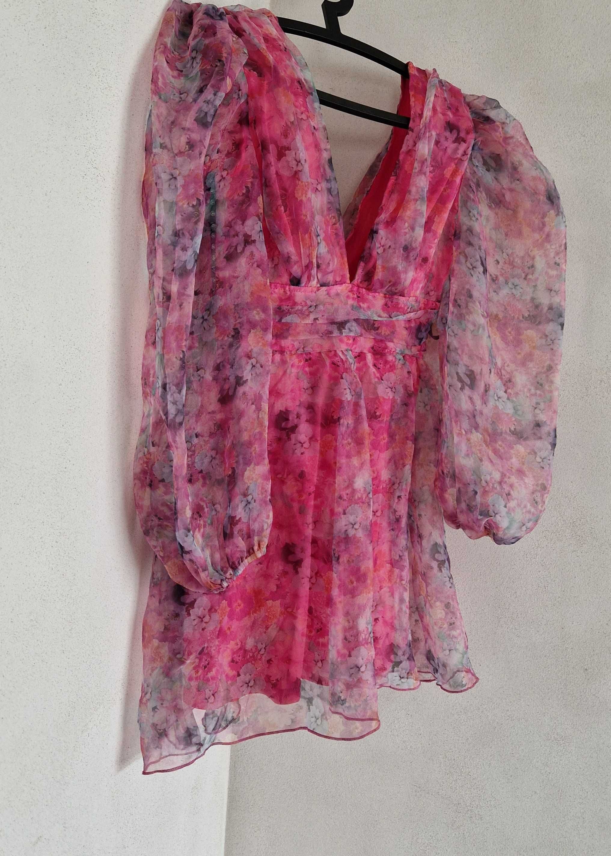 cudowna Sukienka szyfon kwiaty mgiełka dekolt v MISSGUIDED 34 XS new