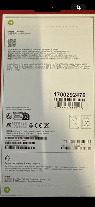 iPhone 17 Pro Max 2TB  Laranja SELADO !