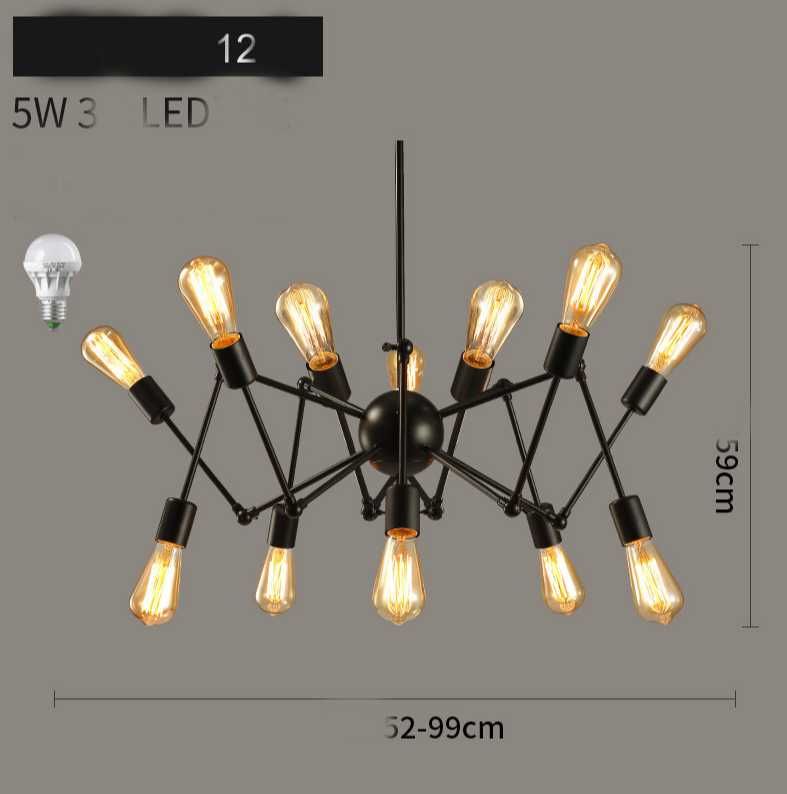 Lampa sufitowa, wisząca, żyrandol RETRO pająk Loft - 12 ramienna