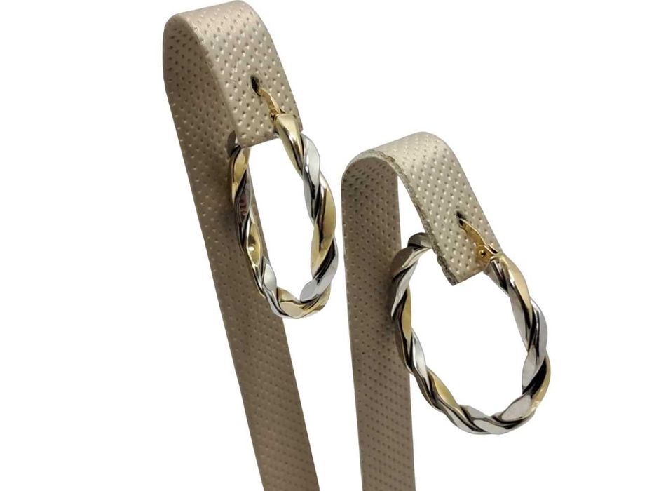 Złote kolczyki na zatrzask białe i żółte złoto 585 3,03g