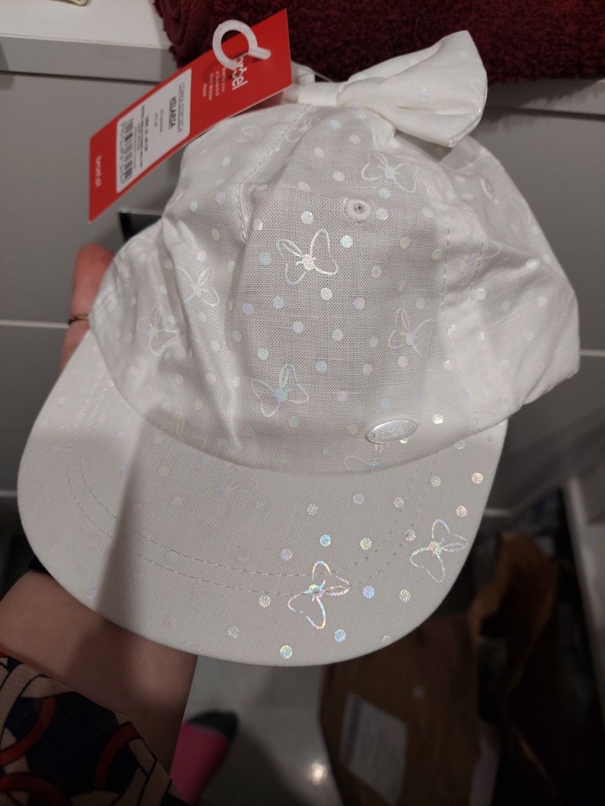 Nowa czapka dla dziewczynki Coccodrillo, bawełna + len 44,46, 48