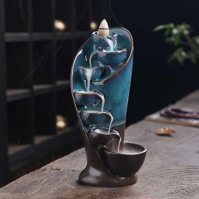 NIESAMOWITA CERAMICZNA Ręcznie Robiona Kadzielnica Motyw Wodospadu