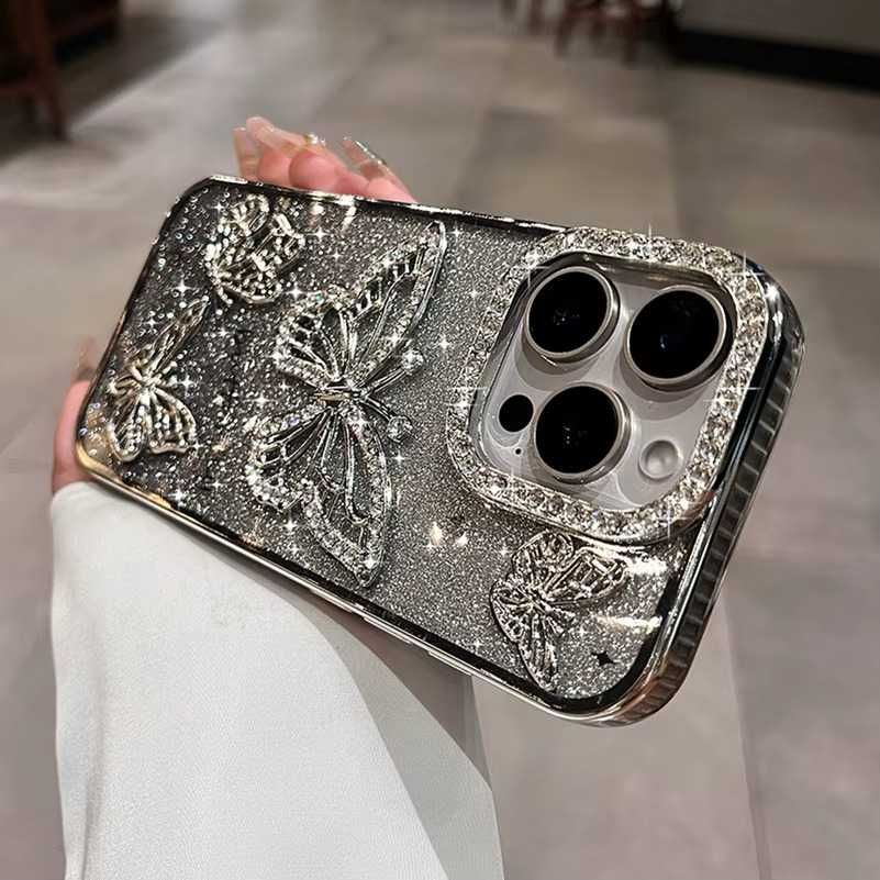 Ekskluzywne etui na telefon iPhone 16 Pro Max cyrkonie motyle case