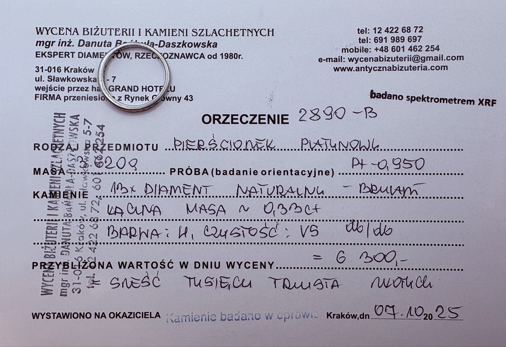 Retro pierścionek obrączka 3,62 g diamenty 0,33 ct platyna R15