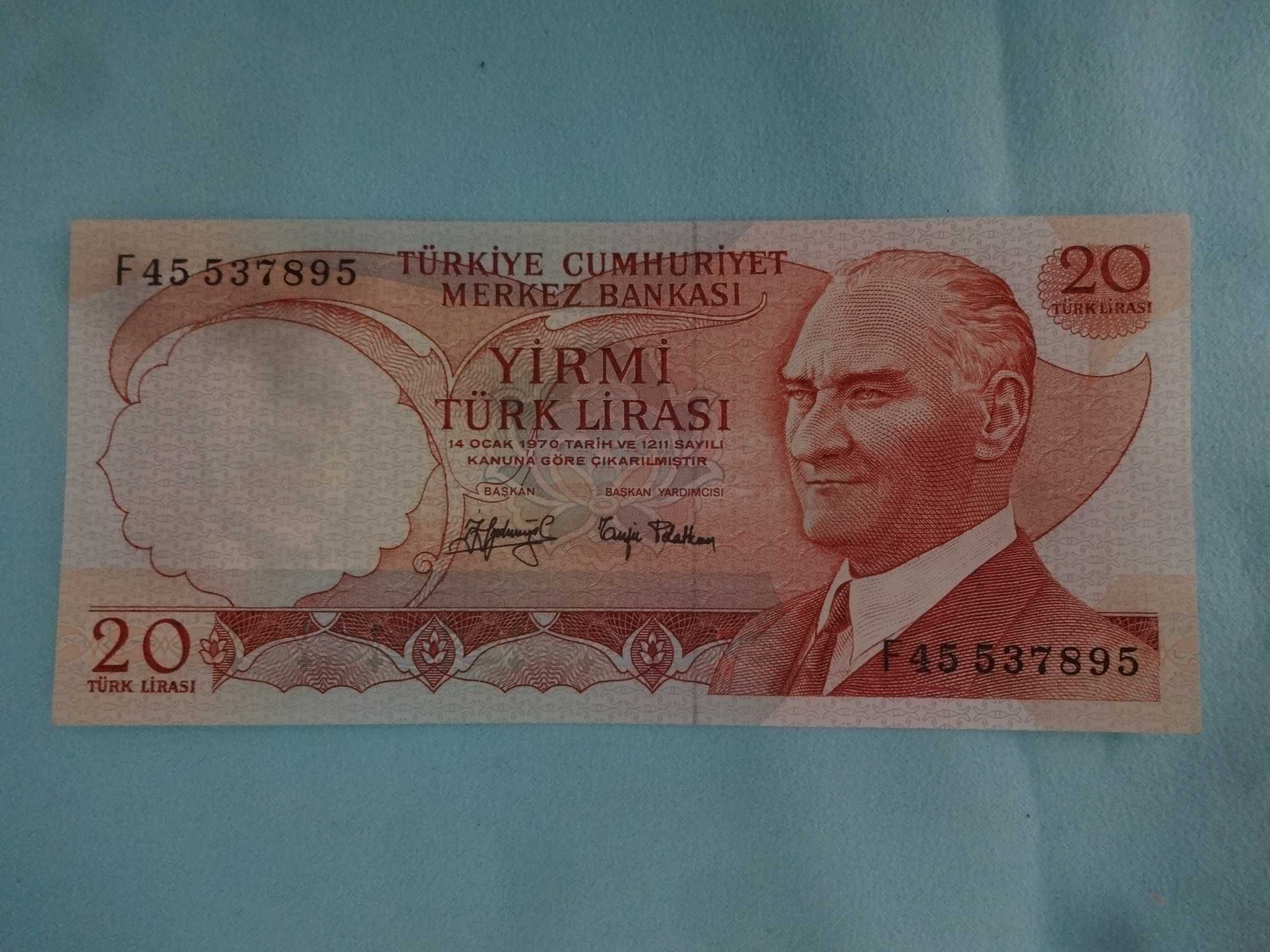 Banknot Turcja 20 Lirasi unc 1970