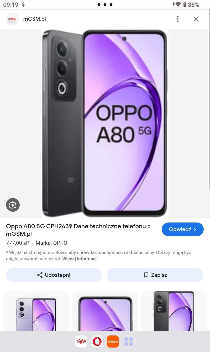 ELEGANCKI OPPO A80 5g. Gwarancja producenta. Pamięć 8/256gb