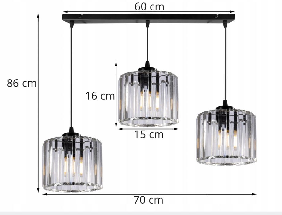 Czarna wisząca lampa 3 punkty swiatła kryształowy żyrandol kryształ
