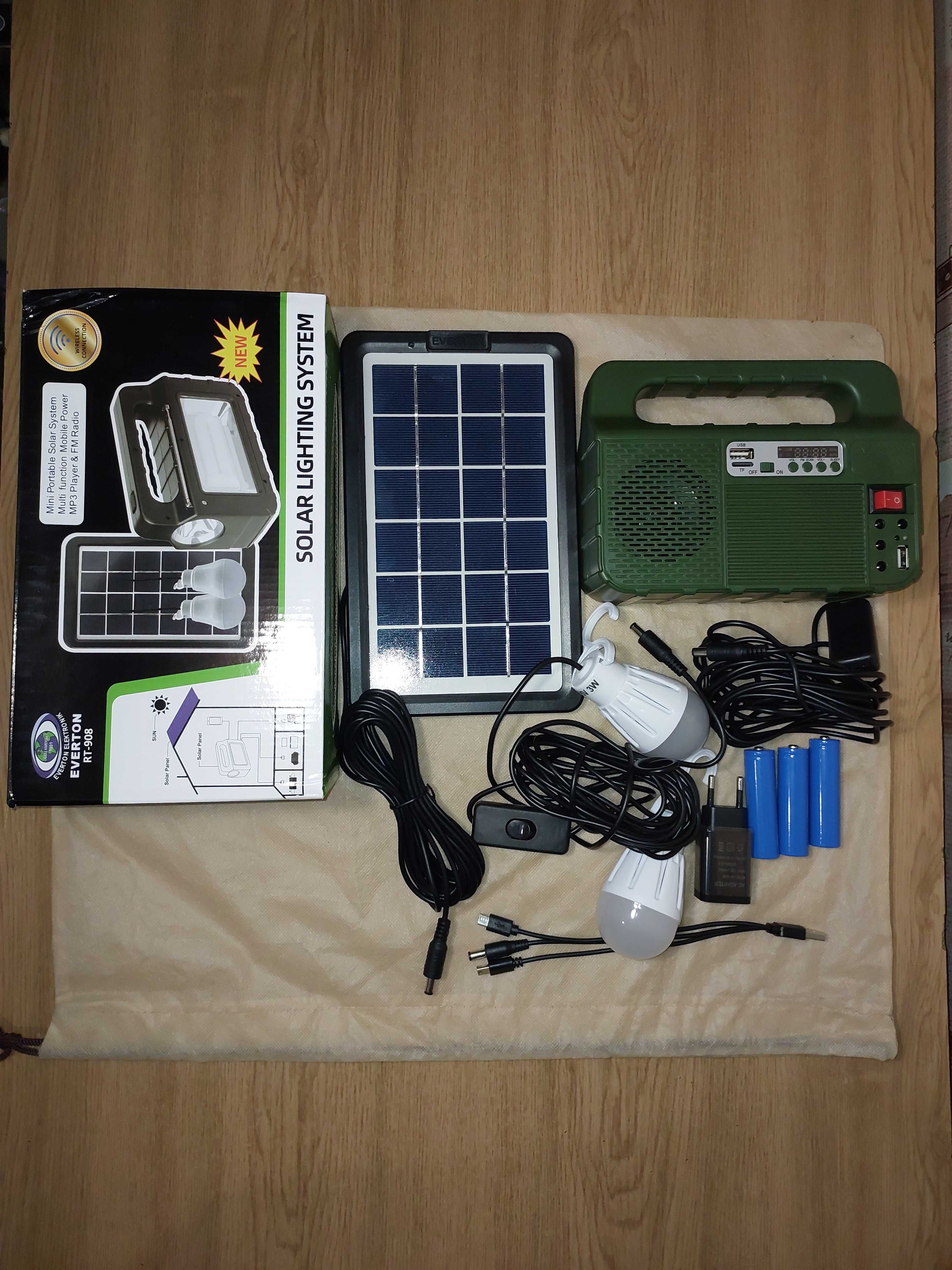 Cонячна станція RT-908 Power Bank, Bluetooth, FM-радіо, USB, LED