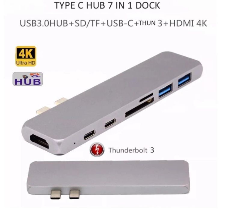 Adapter HUB 7w1 USB-C Dual Multimedia 4 K dla Apple MacBook Pro