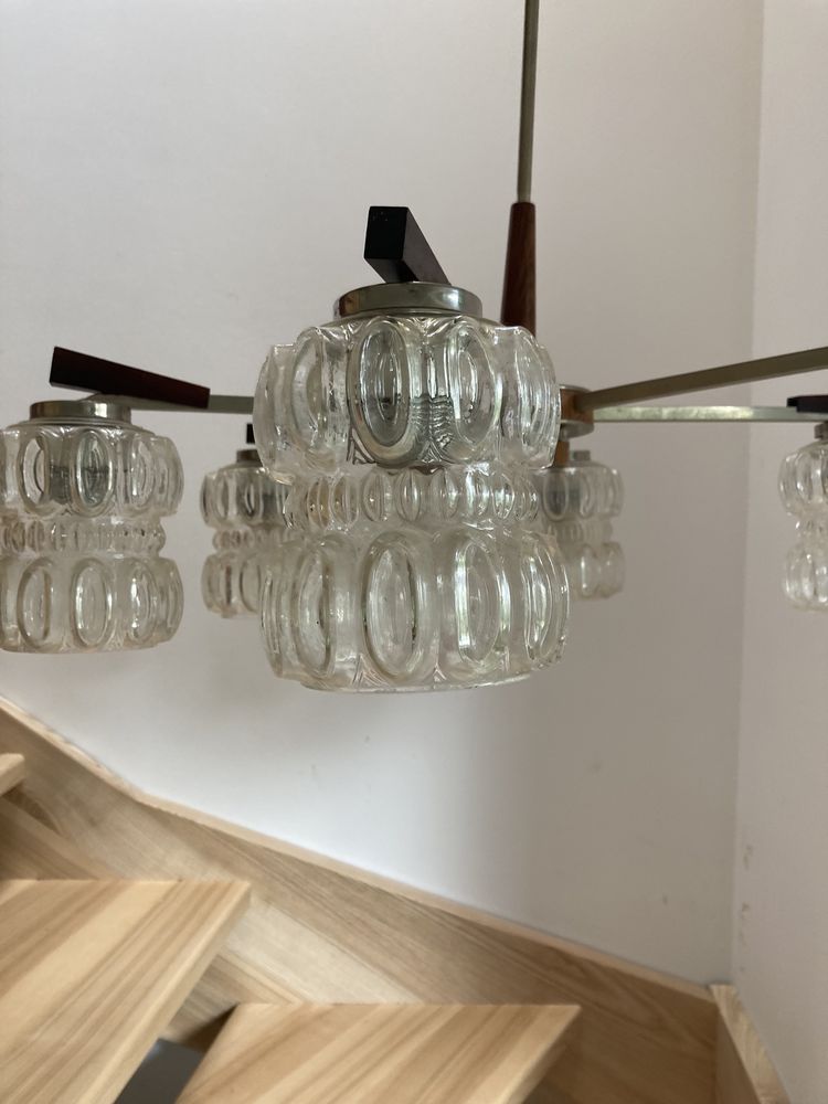 Lampa, żyrandol szescioramienna Vintage modernizm lata70
