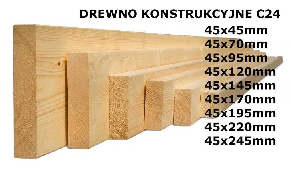 Drewno konstrukcyjne C24 suche strugane belki krokwie na domy z drewna