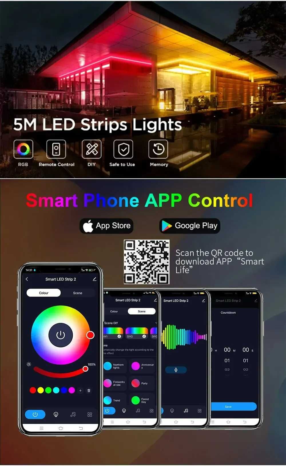 Fita LED RGB 2835 Bluetooth TUYA/Smart life 5M (NOVA)