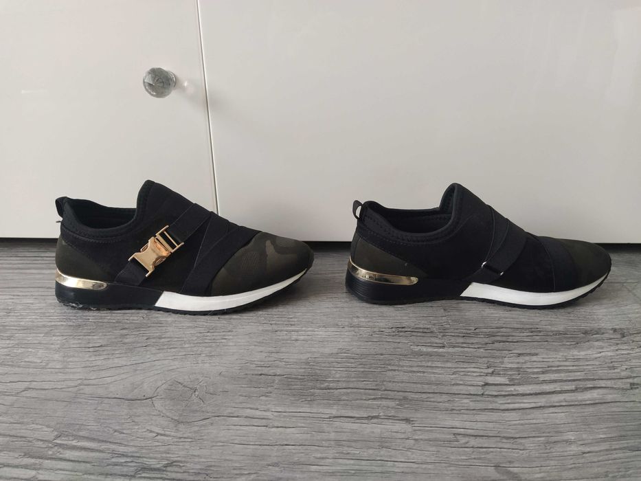 Buty wsuwane adidasy czarne moro złoty Shoedazzle Lachelle roz. 38.5