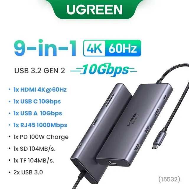 UGREEN hub 9 in 1 HDMI 4K 60Hz, Type C ,PD 100W, RJ45, SD/TF, USB-A