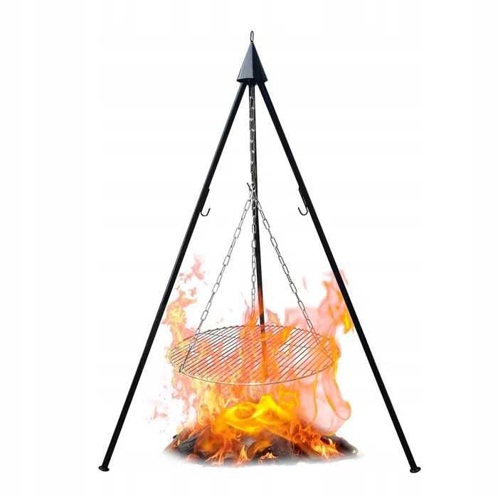 Grill ogrodowy trójnóg ruszt 60 cm wiszący 120cm duży ognisko