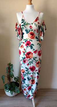 Długa sukienka, w kwiaty, maxi, dla wysokiej osoby, hiszpanka