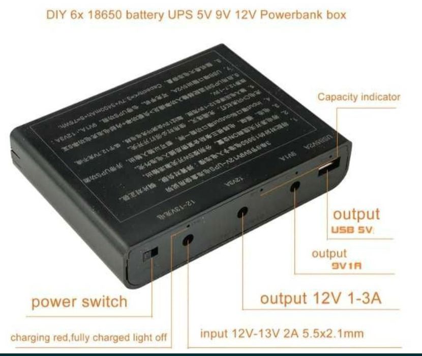 UPS 5V 9V 12V PowerBank Безперебійник UPS для роутера 3 АКБ 18650