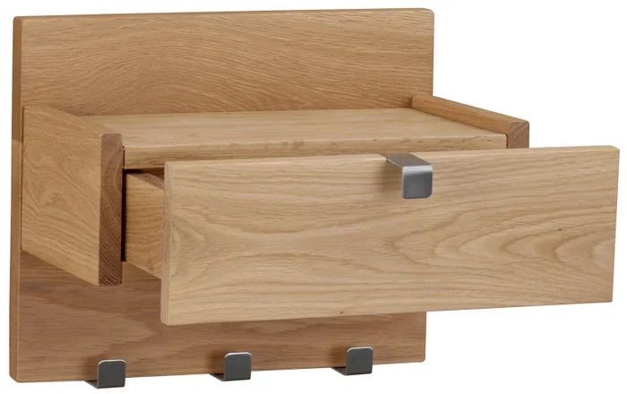 Wieszak ścienny na klucze, półka i szuflada drewniana 30x25 cm