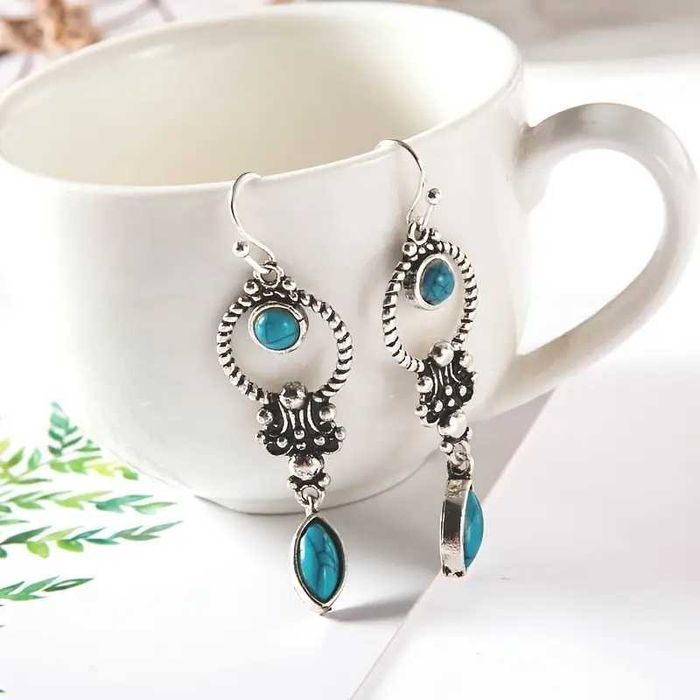 Висячие серьги  с синей бирюзой