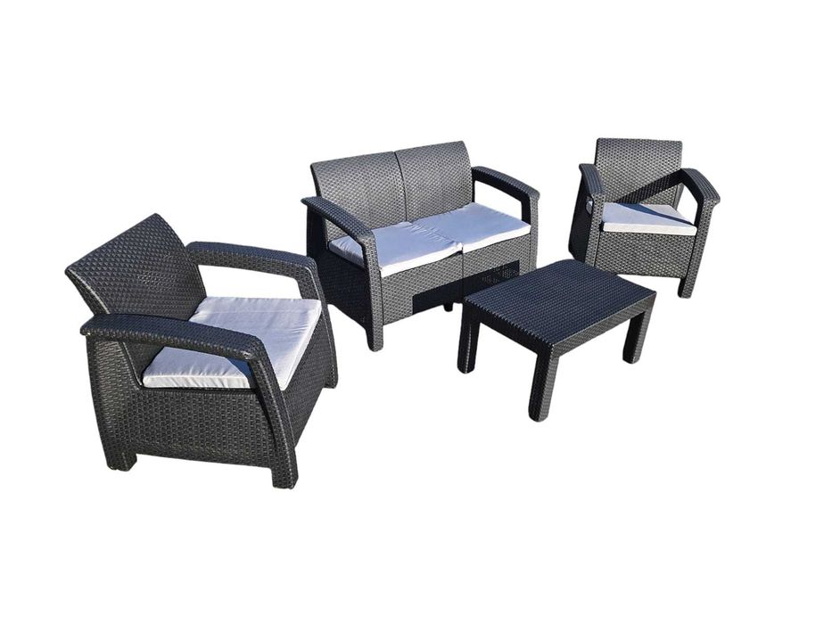 Meble ogrodowe tarasowe plastikowe technorattan HDM 4 osoby kawowy