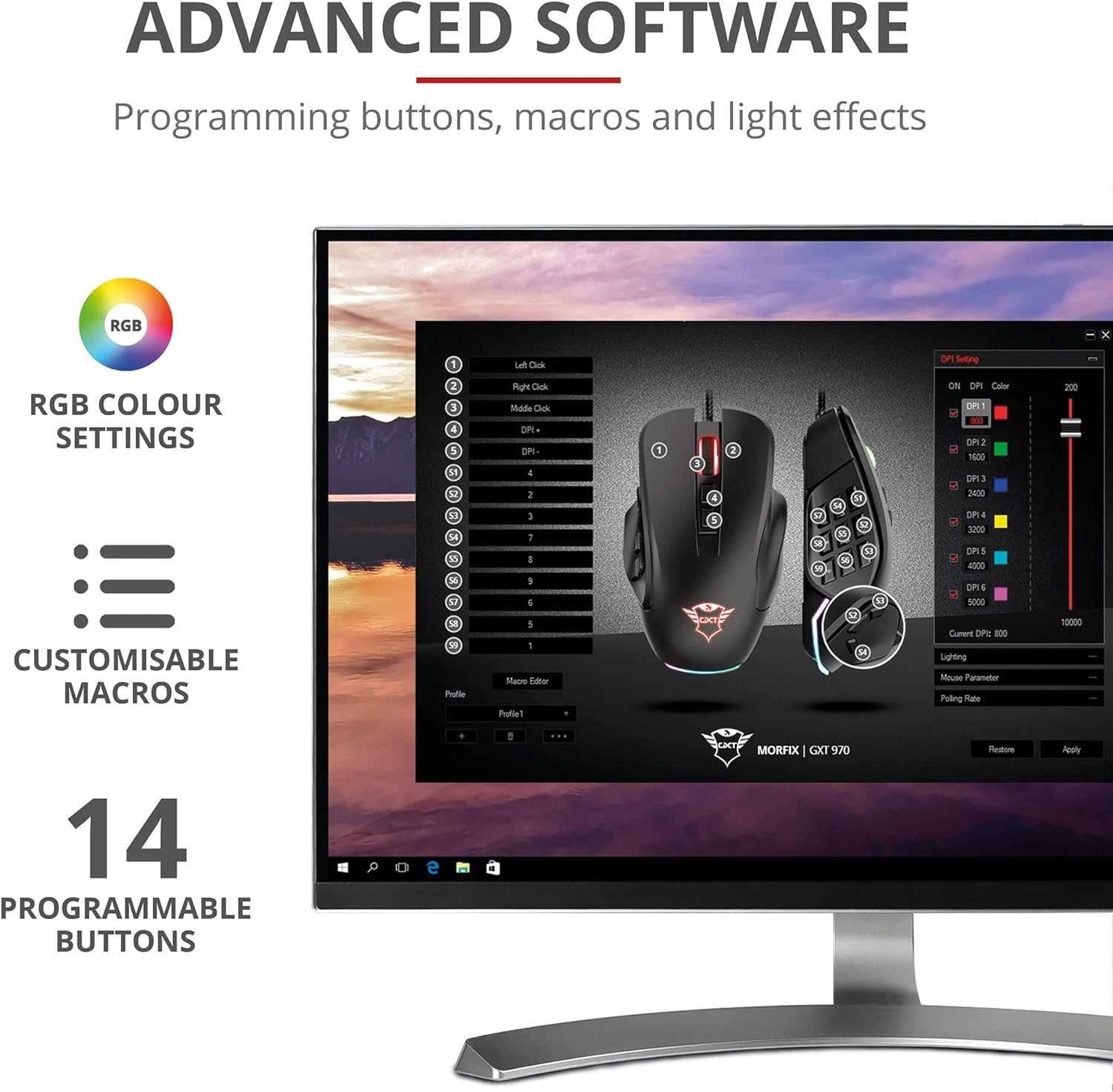 Myszka przewodowa dla graczy Trust GXT 970 Morfix RGB wymienne boki