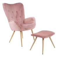wyprzedaz Fotel krzeslo z podnozkiem uszak różowy złoty