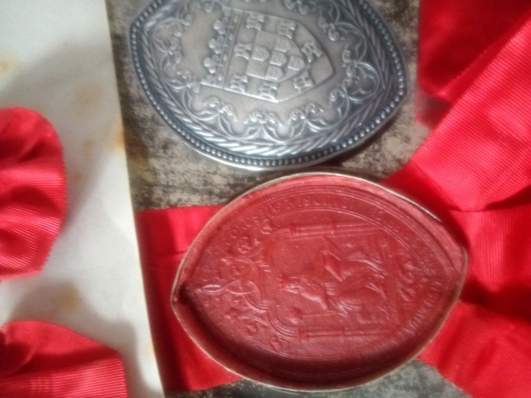 Antigo diploma 1908 Conímbriga completo com selo em prata