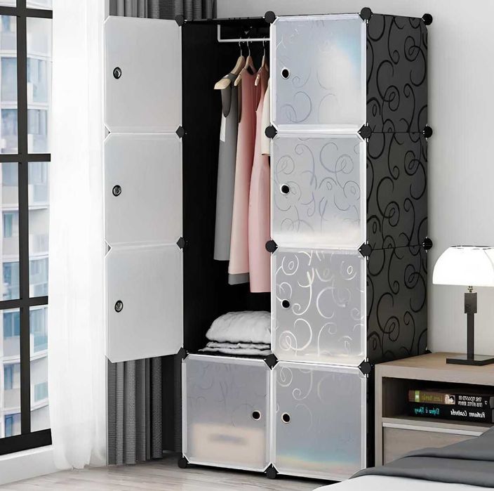 Складной шкаф тканевый для одежды органайзер серый черный 3 и 4 секции