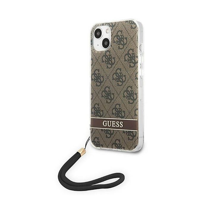 Guess 4G Print Cord - Etui Ze Smyczką Iphone 14 (Brązowy)