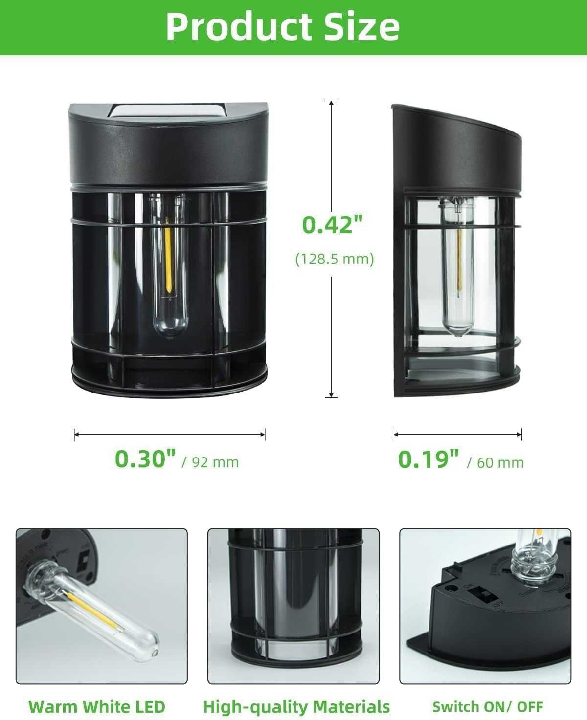 Zestaw 6 retro solarnych lamp ściennych LED do ogrodu, IP65